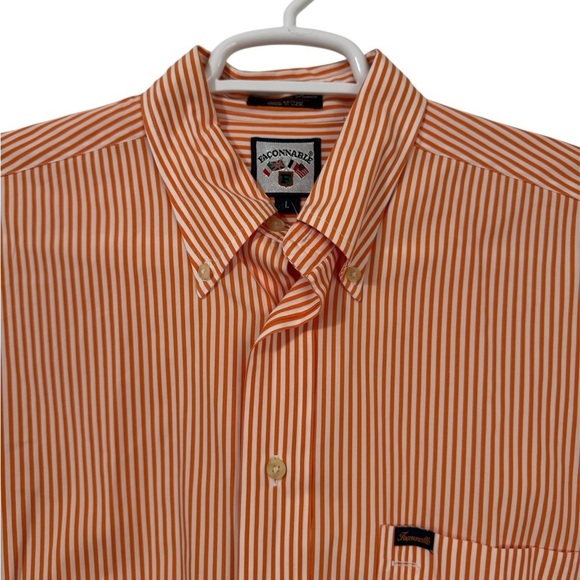 Faconnable Men’s Casual Orange and White Stripe Button Down Cotton Shirt Large - Picture 1 of 13